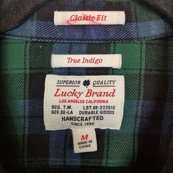 Lucky Brand Mens Western Flannel Shirt Tartan Plaid M Classic Fit Country Cowboy - Picture 6 of 8